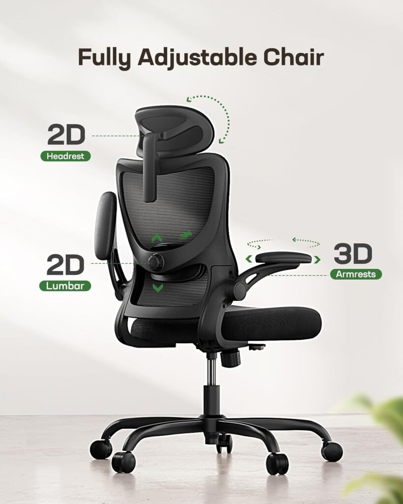 a black chair with arms and lumbar arm rest