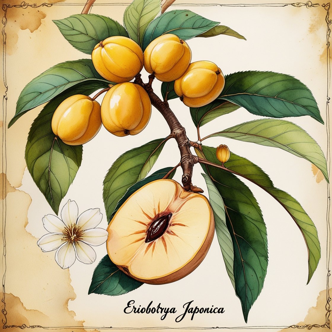 Leonardo Phoenix A lush botanical illustration of a loquat
